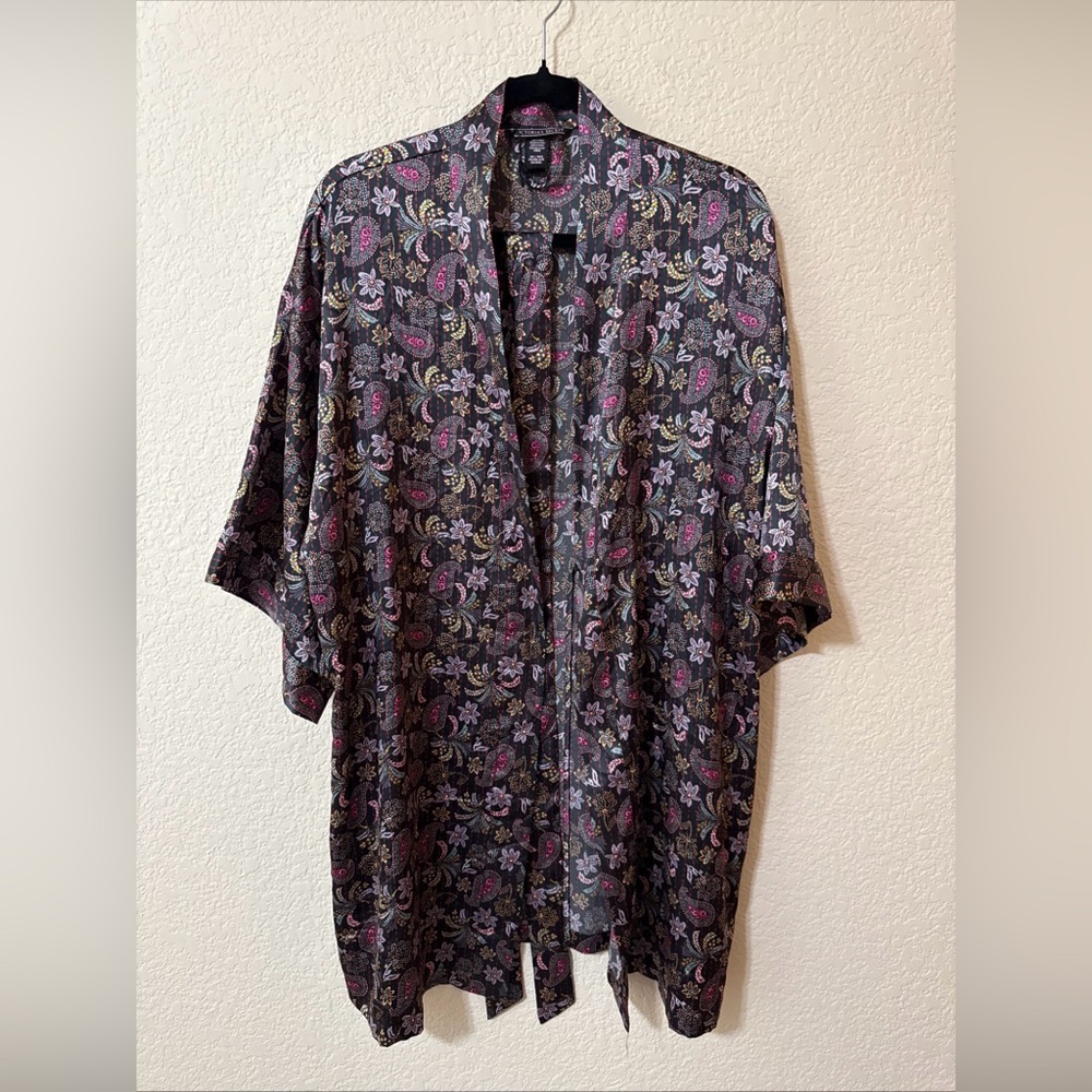 Victoria's Secret VS Satin Robe Paisley Floral Print Sz M/L Belted Dark Romantic